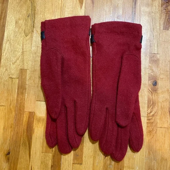 Lauren Ralph Lauren Red Wool Blend Gloves Women’s Size S/M Leather Trim - Picture 3 of 6